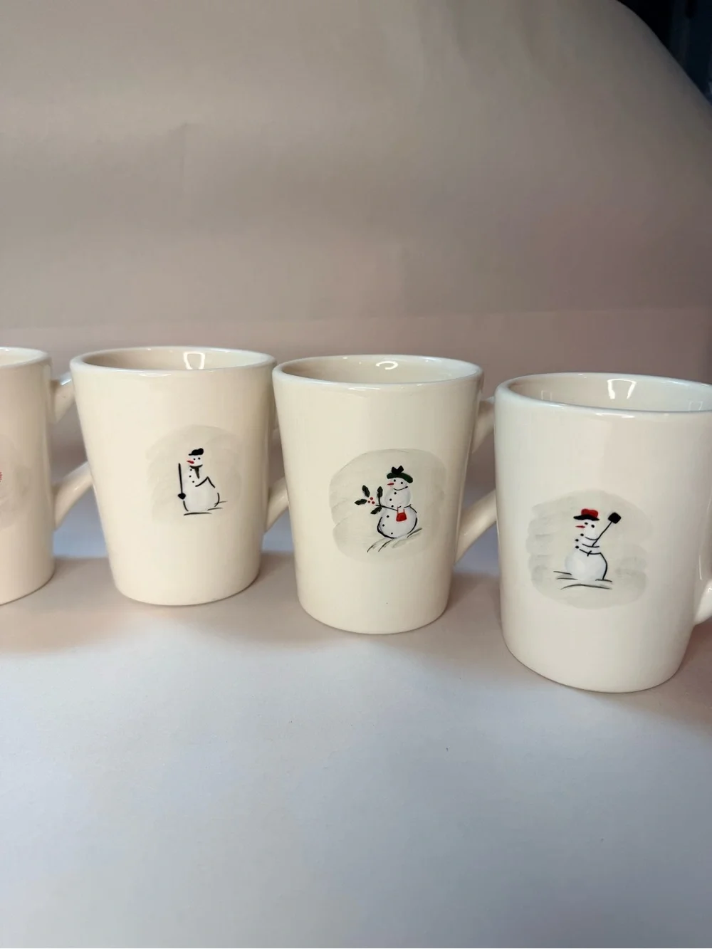 Williams Sonoma Snowman Mugs Set of 6 White Ceramic Holiday Winter Box Vintage